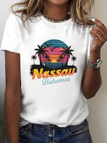Talla grande - talla extra grande - camiseta de mujer, hecha de algodón puro, tela ligera y transpirable, diseño de cuello redondo, diseño estampado, corte de manga corta, adecuada para primavera y verano. - Blanco - Ver 6