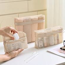 Portable Mesh Makeup Bag] Portable Mesh Makeup Bag, Women's Travel Toiletry Bag, Miscellaneous Storage Cosmetic Pouch, Underwear Storage Bag - 橘色 - 查看 4