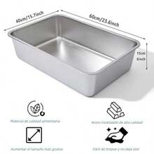 Arenero para Gato Inoxidable 60 * 40 * 15cm Arenero Acero Inoxidable Lado AltoCaja de Arena para Gatos Grande para Gato Perro Conejo con Antiadherentes Sin Olor Fáciles de Limpiar - Plateado - Ver 3