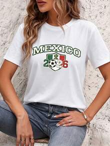 Playera "México 2026 Selección Nacional Retro" para Mujer - Diseño Copa Mundial - Blanco - Ver 1