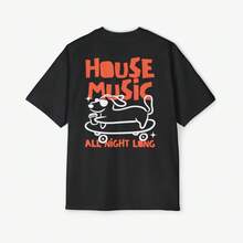 VintageHouse Music Dog Lover Oversized T-Shirt: EDM Rave Festival Outfitsummer Tops - Black - View 5