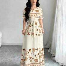 guangzhougaolangshangmao  Vestido de línea A de manga larga con cuello redondo con estampado digital floral y geométrico para mujer, primavera - Multicolor - Ver 4