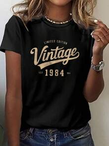 Talla grande - talla extra grande - camiseta de mujer, hecha de algodón puro, tela ligera y transpirable, diseño de cuello redondo, diseño estampado, corte de manga corta, adecuada para primavera y verano. - Negro - Ver 6
