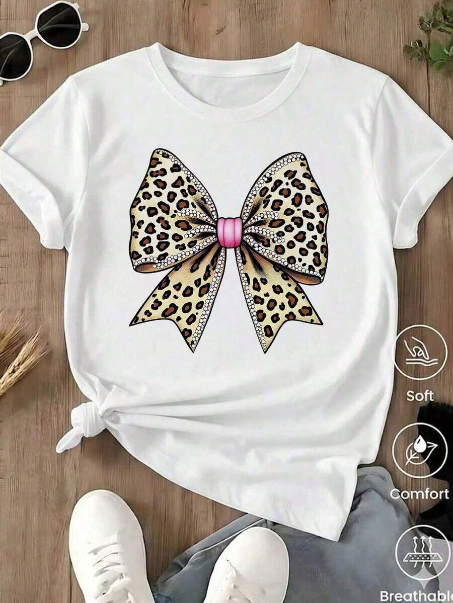 Unisex Casual One-Piece T-Shirt! The Women's Version Features A Classic Black Base With A Leopard And Lion Print, Offering A Retro-Chic And Versatile Style. Effortlessly Create A Casual Urban Look, Suitable For Everyday Wear, Vacations, And Leisure Activities. - 白色的..... - 查看 1