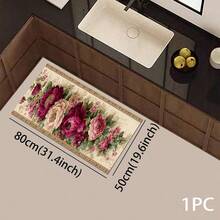 1pc 2D Floral Pattern Printed Rug, Long Doormat Series, Indoor Entrance Mat, Bedroom Bedside Mat, Kitchen Mat, Suitable For Living Room, Laundry Room, Bathroom - Multicolor - View 16