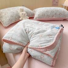 1pc Floral Lace Trim Summer Quilt/Comforter, Soft & Comfortable Pastoral Style Design, Suitable For Dorm, Bedroom, Apartment, Spring & Summer, Pillow Case Not Included - Baby Blue - View 5