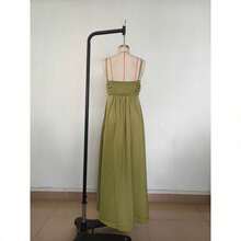 Vestido largo amplio de verano nuevo para mujer, tirantes sensuales con diseño en U, estilo vacacional - Verde militar - Ver 5