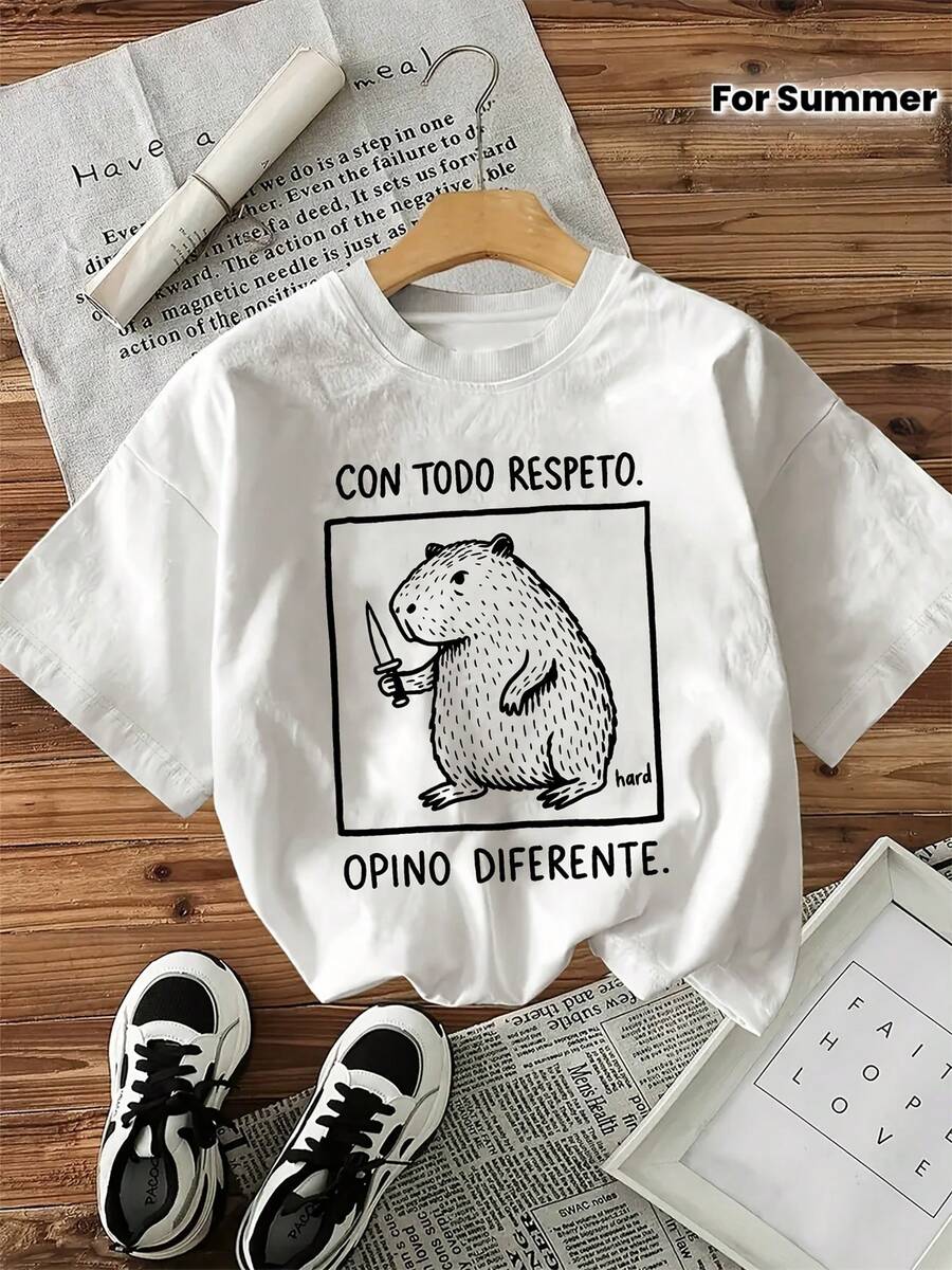 Camiseta retro para mujer con estampado de mofeta - Lindo rostro de mofeta y adecuada para verano, estilo blusa casual de cuello redondo | Lavable a máquina, no tee para atuendo casual | Básico de armario con temática de mofeta - Blanco - Ver 1