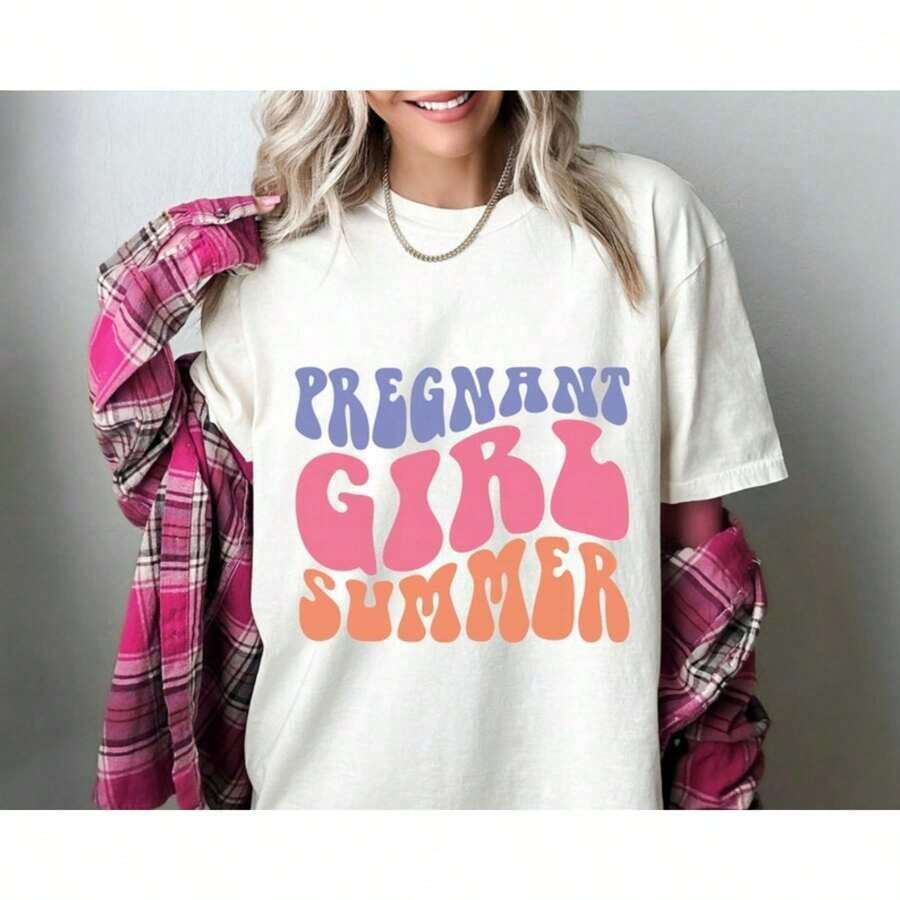 Summer T-Shirt For Pregnant Women 100% Cotton, Maternity T-Shirt, Mother's Day T-Shirt, Printed T-Shirts 100% Cotton For Women, Spring/Summer Graphic T-Shirts For Women, Breathable And Comfortable. - 白色 - 查看 1