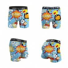 4/8/12/16 Pack Men's Fun Print Boxer Briefs, High Elastic Breathable Polyester Spandex Blend, Abstract Pattern, Daily Sport & Leisure, Cycling Shorts - Multicolor - View 6