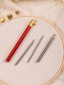 3-In-1 Interchangeable Punch Needle Set (Replacement Heads Diameter: 25mm/35mm/50mm), Embroidery Needle, Handcraft Punch Needle, Suitable For Punch Embroidery On Rugs, Coasters, Decorations, Artwork - 3-head Replaceable Needles With Round Handle - View 2