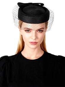 HIMESPORT 2025 Women's Straw Beret Hat With Veil Net Decor, Suitable For Derby Racing, Afternoon Tea, Church, Bridal Wedding, Cocktail Party - A - View 4