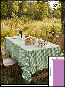 1pc Fresh Green Plaid Ruffle Edge Tablecloth, American Country Style Minimalist Decorative Table Cloth, Rectangular For Dining Table, Coffee Table, TV Cabinet, Entryway, Multi-Functional Cover, Suitable For Holiday Gatherings, Birthday Parties, Wedding Banquets, Table Decoration, Room Decor, Office Desk, Coffee Table Mat, Outdoor Picnic Mat, Home Decor, All Seasons - Green - View 15
