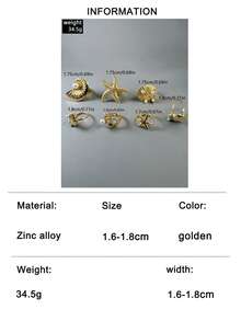 Set de 7 piezas de anillos geométricos de aleación de zinc con estilo punk, con estrella de mar, concha y perla falsa, regalo único para mujeres para usar a diario - 32657-anillo-G - Ver 9
