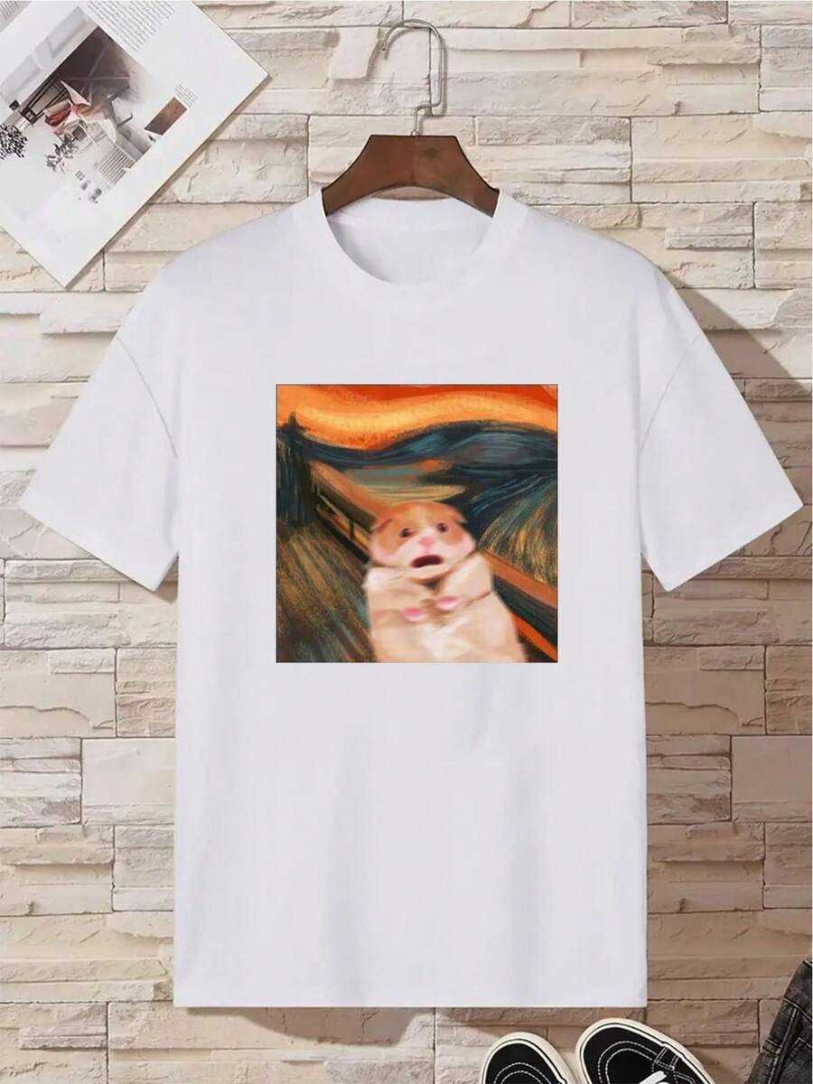 Men's Cartoon Print T-Shirt - White - View 1