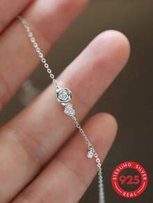 ELSEDES 1 chiếc vòng tay thiết kế hoa hồng bạc S925 thời trang và thanh lịch, phong cách lãng mạn và tối giản với đá quý lấp lánh, món quà hoàn hảo cho bạn gái, thích hợp để đeo hàng ngày và hẹn hò - Bạch kim - Xem 1