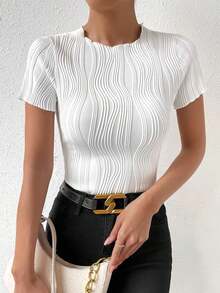 Camiseta de manga corta con textura elegante, primavera/verano - Blanco 3 - Ver 6