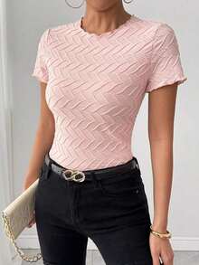 Camiseta de manga corta con textura elegante, primavera/verano - Rosa - Ver 3
