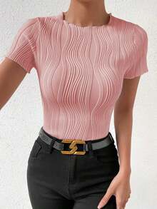 Camiseta de manga corta con textura elegante, primavera/verano - Rosa 2 - Ver 6