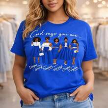 Camiseta de Algodón para Mujer, Estampado Gráfico "Dios Dice Que Eres..." , Manga Corta Casual, Corte Holgado, Cuello Redondo, Frases Positivas Únicas/Especiales/De Perdón, Tallas Variadas, Camiseta de Algodón - Azul - Ver 12