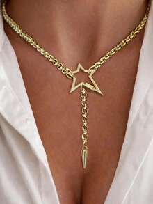 1PC Gold Five Pointed Star Buckle Necklace With Lock, Octagonal Star Pendant, Suitable For Ladies' Exquisite Holiday Party Gifts - Yellow Gold - View 10