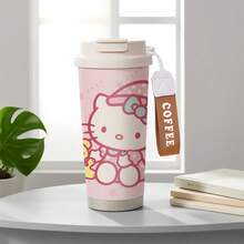Miniso Bình giữ nhiệt cà phê bằng thép không gỉ Sanrio Hello Kitty có dây đeo cổ tay, nắp lật chống rò rỉ, vòi uống kiêm ống hút, và là cốc du lịch bền chắc cho đồ uống nóng/lạnh. - Nhiều màu - Xem 5