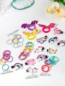 VBOOR 170pcs Cute Cartoon Hair Accessories For Women, Including Rabbit Ear Hair Scrunchies, Unicorn Rainbow Hair Clips, High Elastic Non-Damaging Hair Ties, Suitable For Daily Hairstyles, Parties, And Commuting,Clips For Hair - Multicolor - View 6