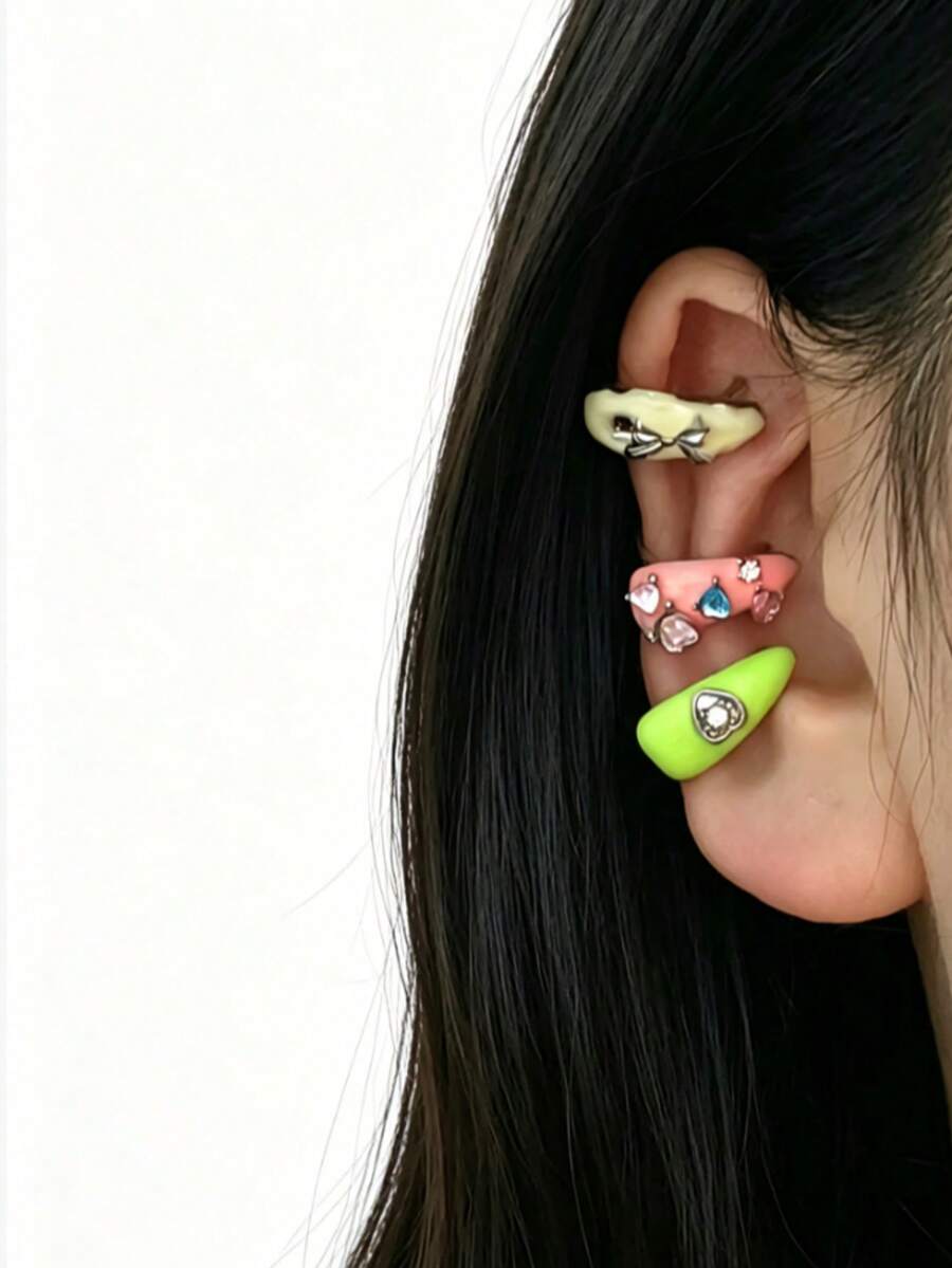 Anting Jepit Tanpa Tindik dengan Hiasan Zirkonia Warna-warni, Cocok untuk Pemakaian Sehari-hari, Liburan, dan Pesta Wanita - Putih - View 1