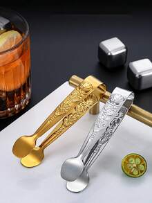 1pc Stainless Steel Vintage Rose Pattern Sugar Cube Tongs, Ice Bucket Tongs - View 5