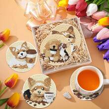 Bộ 8 miếng lót ly tranh đính đá hình chó, lót ly chịu nhiệt đính đá lấp lánh kèm giá đỡ, đồ dùng thủ công tự làm lót ly, quà tặng đồ dùng thủ công tranh đính đá nhân tạo - Họa tiết động vật - Xem 7