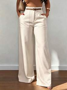 Women's Fashionable High Waist Straight Leg Loose Casual Pants Spring - Apricot - View 4