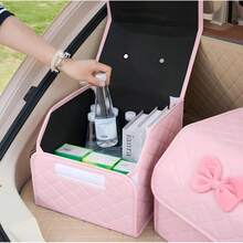 Ein Organizer für den Kofferraum des Autos, faltbarer Organizer in Bogenform, multifunktionale Aufbewahrungsbox für das Auto. - Mittelrosa Klebeschleife. - Übersicht 2