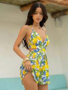 Mono bohemio con estampado retro, sin espalda y con diseño hueco - Multicolor 3 - Ver 4