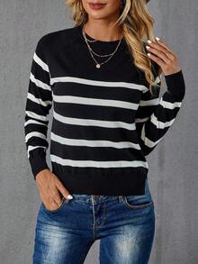 Suéter con estampado de rayas para otoño/invierno - Blanco y Negro - Ver 3
