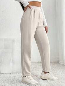Pantalones zanahoria unicolor con fruncido - Albaricoque - Ver 5