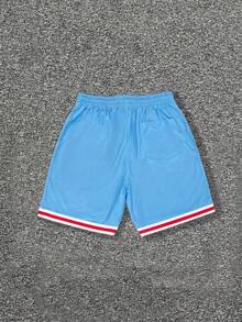 Men's Mesh Chicago 23 Letter & Number Print Casual Sports Shorts With Drawstring, Suitable For Spring/Summer - Baby Blue - View 3