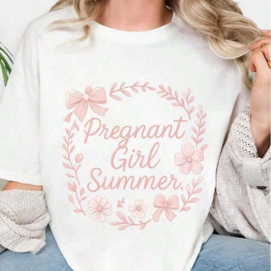 Summer T-Shirt For Pregnant Women 100% Cotton, Maternity T-Shirt, Mother's Day T-Shirt, Printed T-Shirts 100% Cotton For Women, Spring/Summer Graphic T-Shirts For Women, Breathable And Comfortable. - 白色 010 - 查看 1