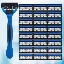 A Three-Layer Manual Razor For Men, Featuring A Premium Classic Design With Multiple Interchangeable Blades, Suitable For Occasions Like Halloween, Easter, And Christmas, As Well As Personal Disposable Shaving Heads - Blue - View 11