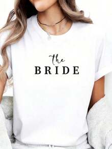 1 Piece Artsadd Bride T-Shirt, Court T-Shirt, Bride T-Shirt, Wedding T-Shirt, Engagement Gift, Bachelorette Party, Bridal Shower, Pre-Wedding, Bride-To-Be T-Shirt, 180g 100% Cotton - 新娘白 - 查看 12