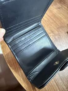 Cartera plegable de mujer con múltiples tarjetas, diseño de bloque de color bordado, portador multifuncional de tarjetas y efectivo con cierre de presión de metal - Negro - Ver 6