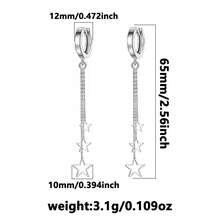 925 Silver Long Star Hollow Tassel Earrings For Women, Minimalist & Sweet, Suitable For Daily, Vacation, Party Wear, Holiday Gift - Silver - View 4