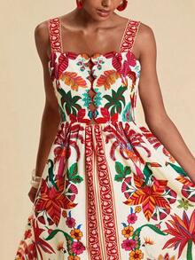 Vestido casual sin mangas con estampado floral para vacaciones - Multicolor 3 - Ver 1