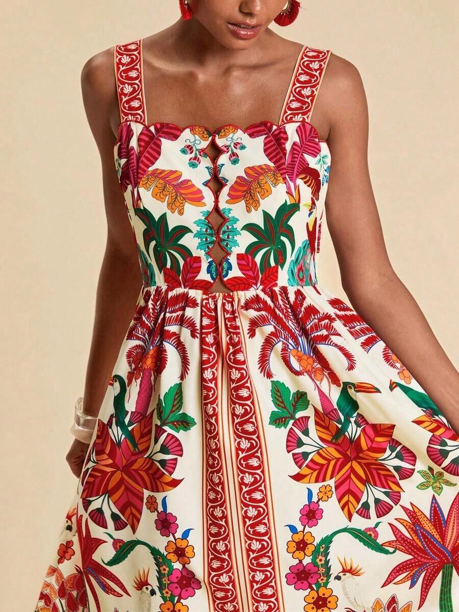 Vestido casual sin mangas con estampado floral para vacaciones - Multicolor 3 - Ver 1