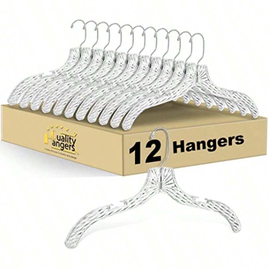Quality Heavy Duty 17" Clear Crystal Plastic Hangers - 12 Pack Crystal Suit Hangers - 12 Pack - Perchas de vidrio para traje  Paquete de 12 - Ver 1