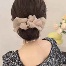 1 chiếc dây buộc tóc lưới hình ruột già - Màu be - Xem 8