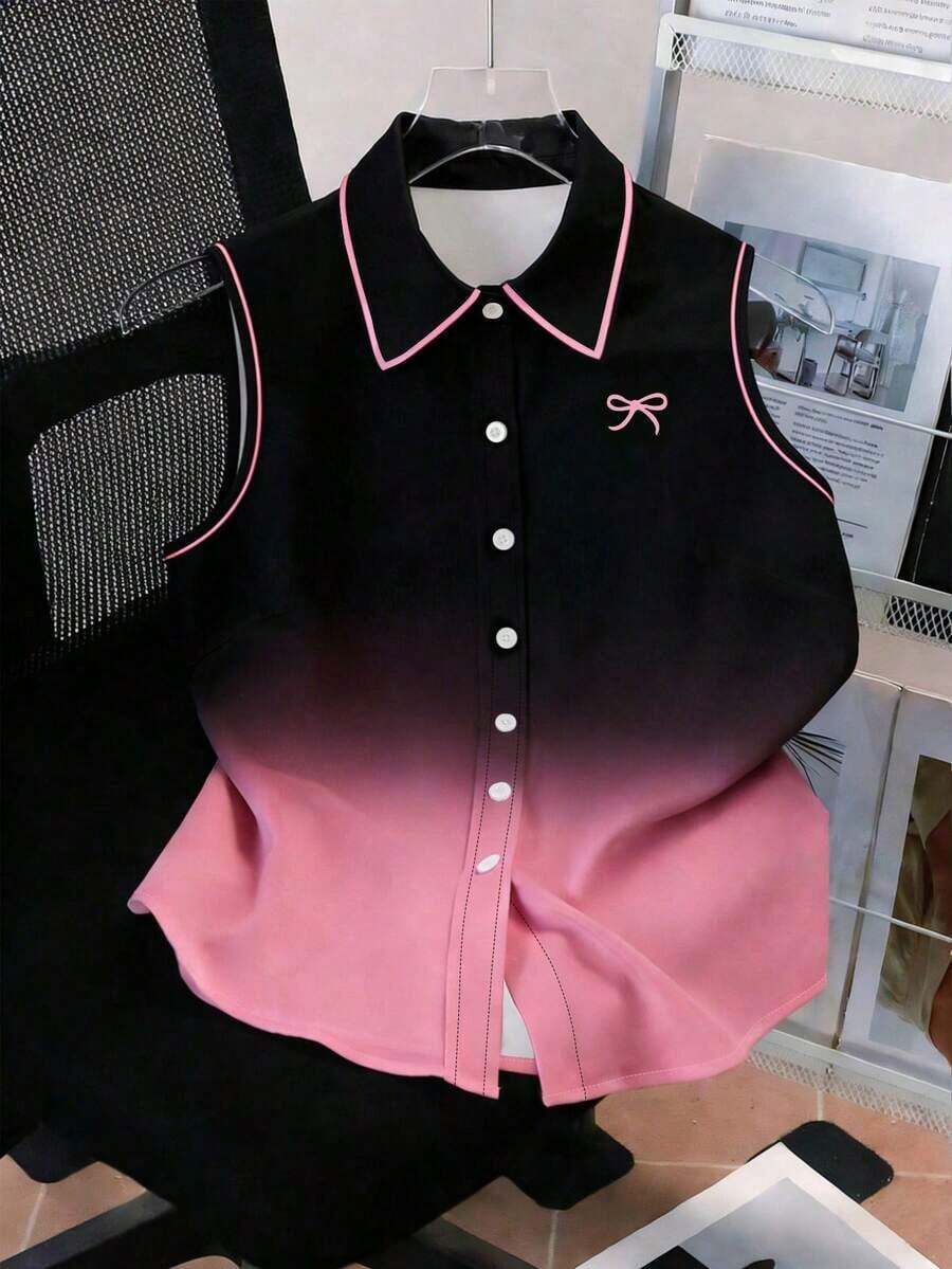 Camisa sin mangas con estampado de moño, casual de verano para mujer - Blanco 7 - Ver 1