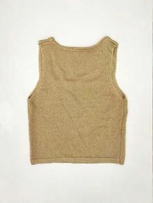 Camiseta sin mangas de punto con cuello cuadrado brillante y estilo Y2K sexy y lindo para mujer, ideal para uso casual, al aire libre, citas, diario, calle, viajes, vacaciones, festivales de música, festivales rurales, color dorado claro para verano - Dorado - Ver 8