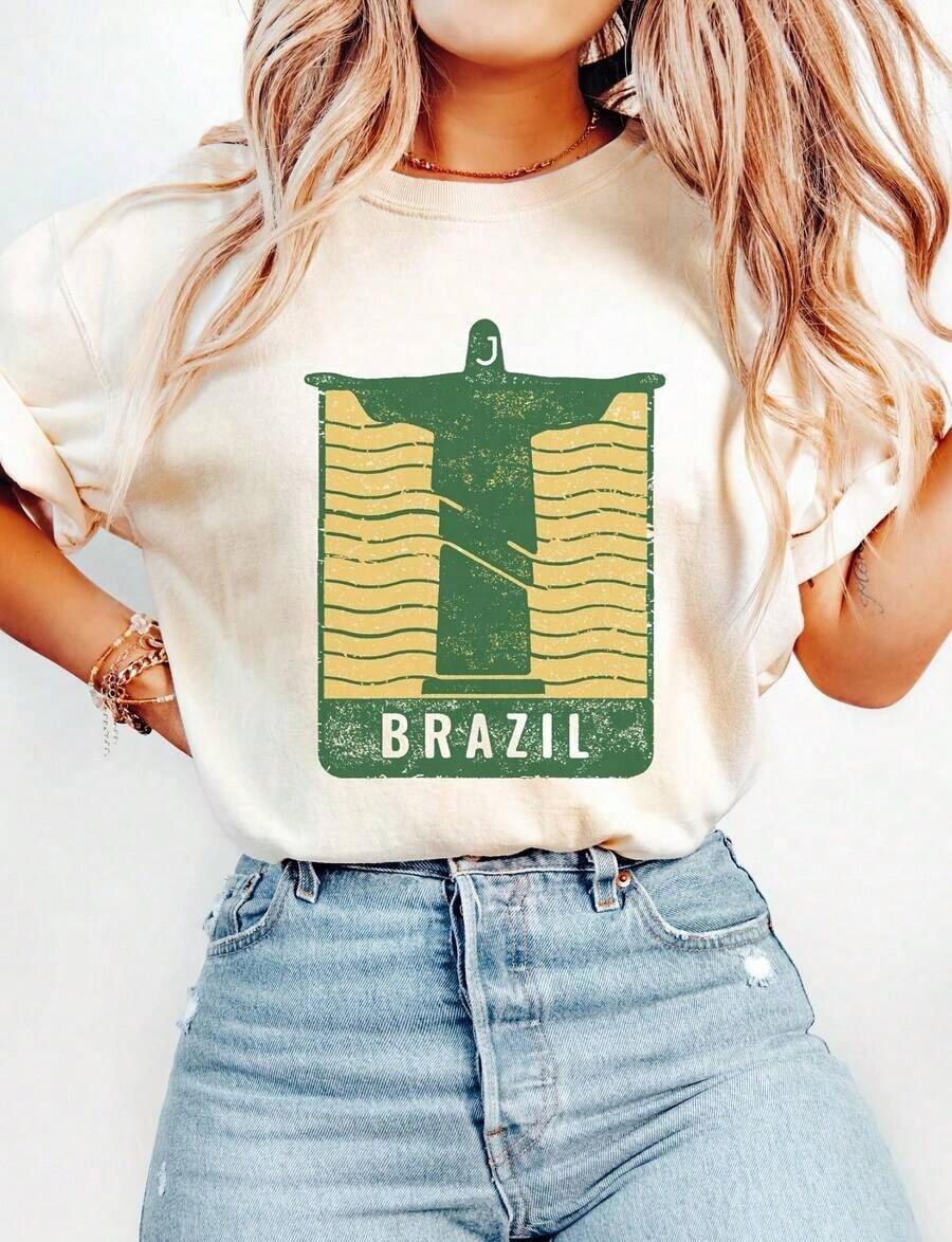 Suave Camiseta Brasil Uni Rel Orgullo Brasileño Gifomforolor Top Vintage con Gráficos Camiseta de Verano para Vacaciones Recuerdo de Viaje Río de Janeiro 200G Algodón 100% de Alta Calidad. Más grueso, más suave y más resistente que el promedio. Este producto esencial de alta resistencia combina la comodidad de PM con un rendimiento robusto. Para usar en capas, relajarse o salir a la calle con estilo. Resistente a la decoloración y pre-ajustado para un ajuste fiable en todo momento. , mujer, blusa para mujer, ropa deportiva de mujer - Blanco - Ver 1
