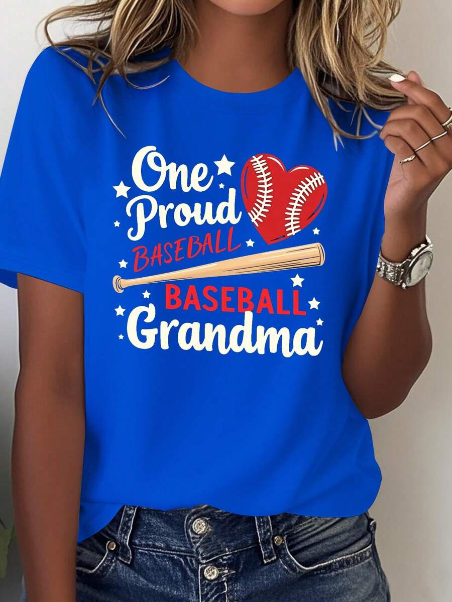 Women's Grandma Baseball T-Shirt - A Proud Baseball-Loving Grandma With A Heart-Shaped Baseball Design, 100% Comfortable And Casual, Suitable For All Seasons, A Perfect Gift For The Baseball-Loving Grandma, Ideal For Family Events And Gatherings. - 藍色 - 查看 1