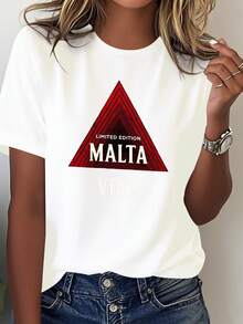 Camiseta de Mujer de Color Sólido Estilo Maltese de Edición Limitada - Azul brillante con patrón de triángulo maltese rojo y letras llamativas, estilo casual y cómodo, adecuada para todas las estaciones como recuerdo de viaje, lavable a máquina. - Blanco - Ver 7